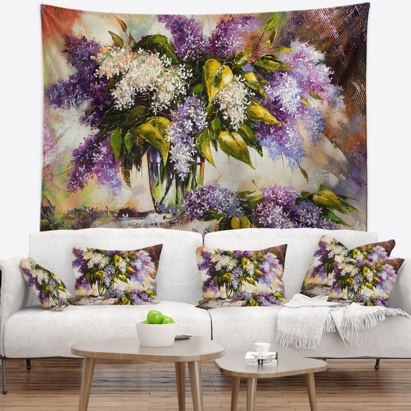 Designart 'Lilac Bouquet in a Vase' Floral Painting Wall Tapestry