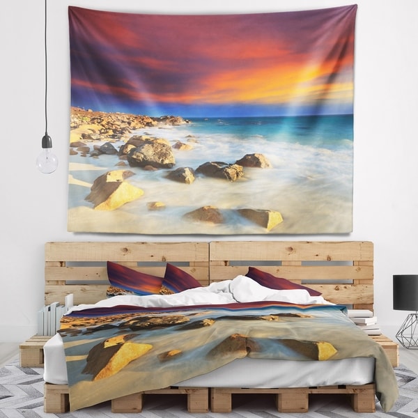 Designart 'Beach with Stones on Foreground' Seascape Wall Tapestry