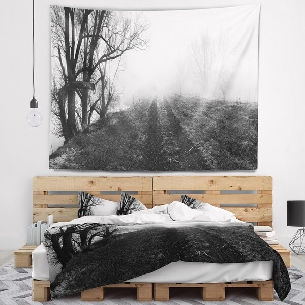 Designart 'Black and White Misty Landscape Panorama' Landscape Wall Tapestry