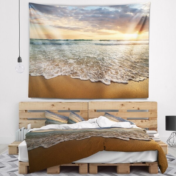 Designart 'Bright Cloudy Sunset in Calm Ocean' Seashore Wall Tapestry
