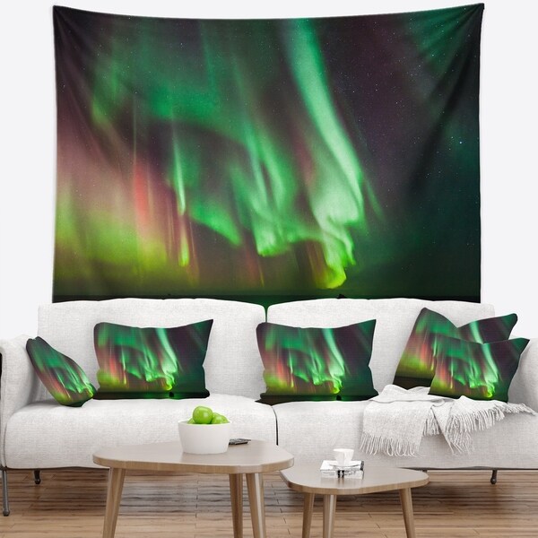 Designart 'Green Northern Lights Aurora' Abstract Wall Tapestry