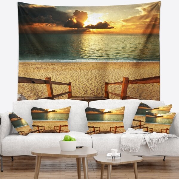 Designart 'Boardwalk Stair into Sandy Beach' Bridge Wall Tapestry