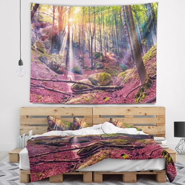 Designart 'Autumn Morning in Mystical Woods' Landscape Wall Tapestry