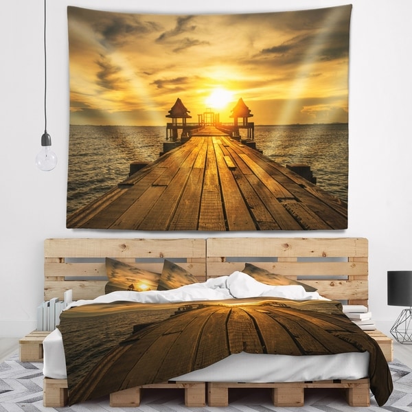 Designart 'Huge Wooden Bridge to Illuminated Sky' Pier Seascape Wall Tapestry