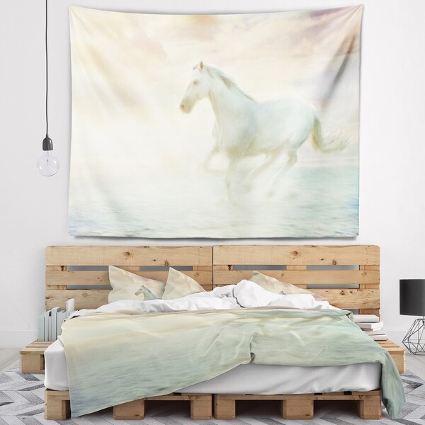 Designart 'Fantasy White Horse' Animal Wall Tapestry