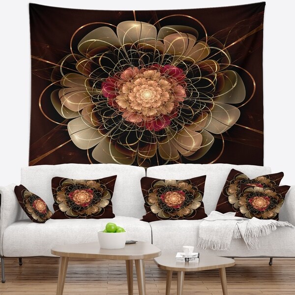 Designart 'Dark Gold Red Fractal Flower Pattern' Floral Wall Tapestry