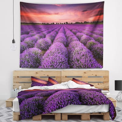 Designart 'Red Sunset Over Lavender Field' Landscape Wall Tapestry