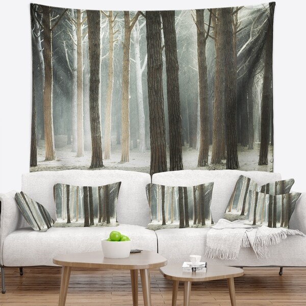 Designart 'Maritime Pine Tree Forest with Rays' Forest Wall Tapestry
