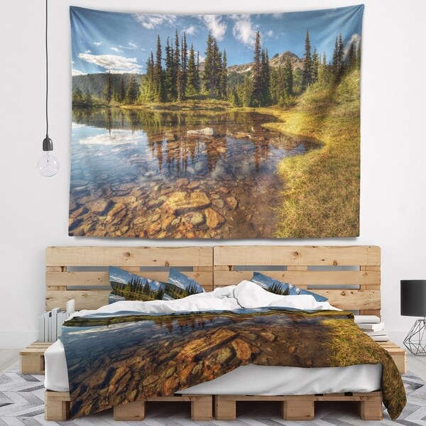 Designart 'Bright Clear Day and Clear Lake' Landscape Wall Tapestry