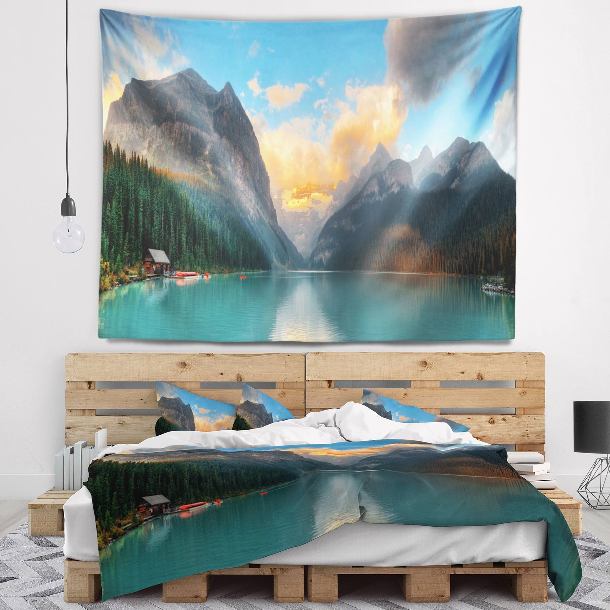 Designart 'Lake Louise Sunrise Banff Park' Modern Seascape Wall ...