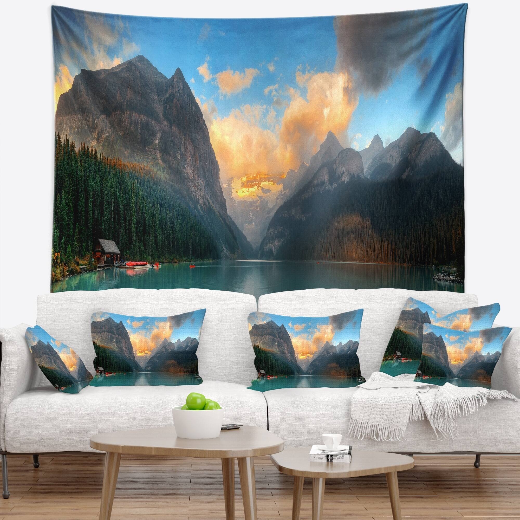 Designart 'Lake Louise Sunrise Banff Park' Modern Seascape Wall ...