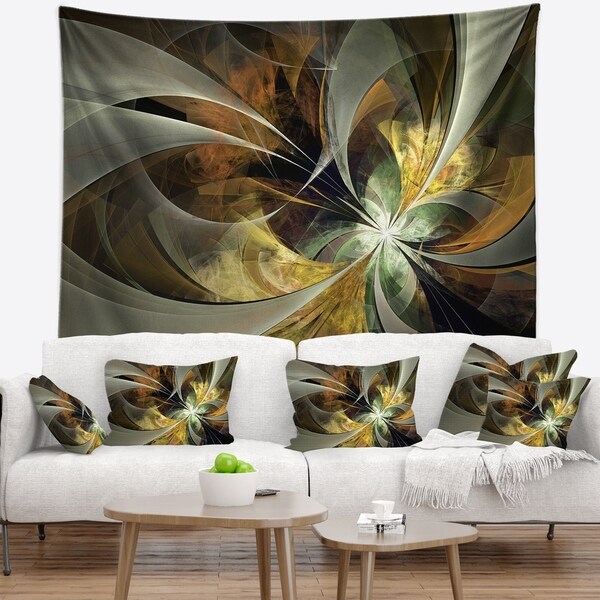 Designart 'Symmetrical Gold Fractal Flower' Floral Wall Tapestry