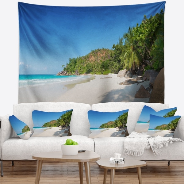 Designart 'Anse Georgette Beach Light Blue' Seascape Wall Tapestry