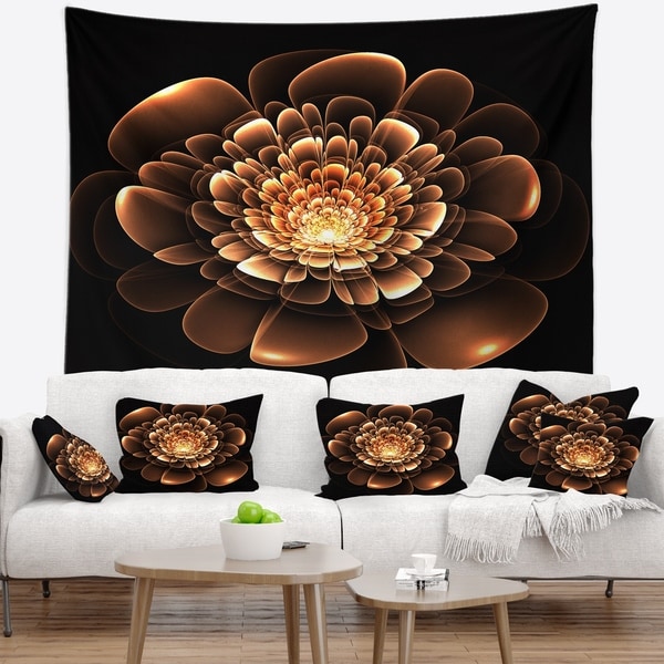 Designart 'Glittering Brown Yellow Fractal Flower' Floral Wall Tapestry