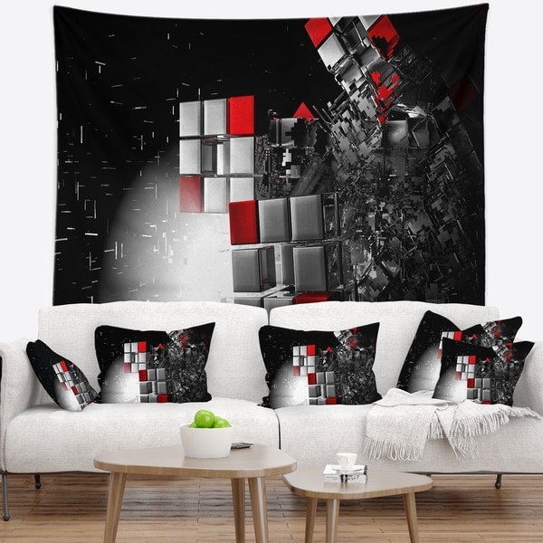 Designart 'Fractal 3D Red White Cubes' Contemporary Wall Tapestry