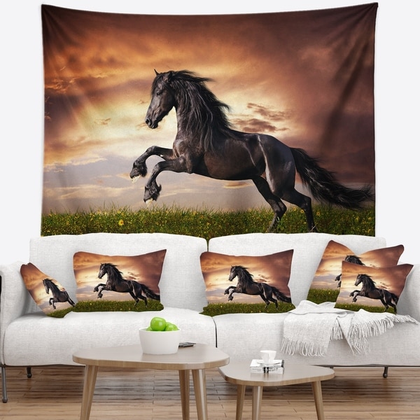 Designart 'Black Friesian Horse Gallop' Abstract Wall Tapestry