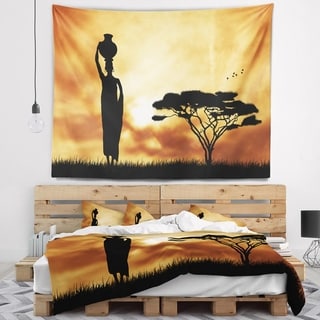 Designart 'african Woman And Lonely Tree' African Landscape Wall 