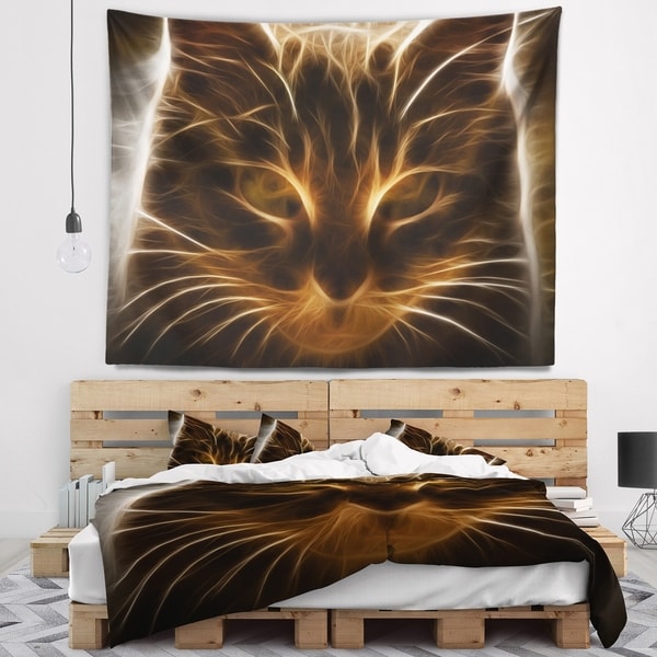 Designart 'Glowing Fractal Cat Illustration' Animal Wall Tapestry