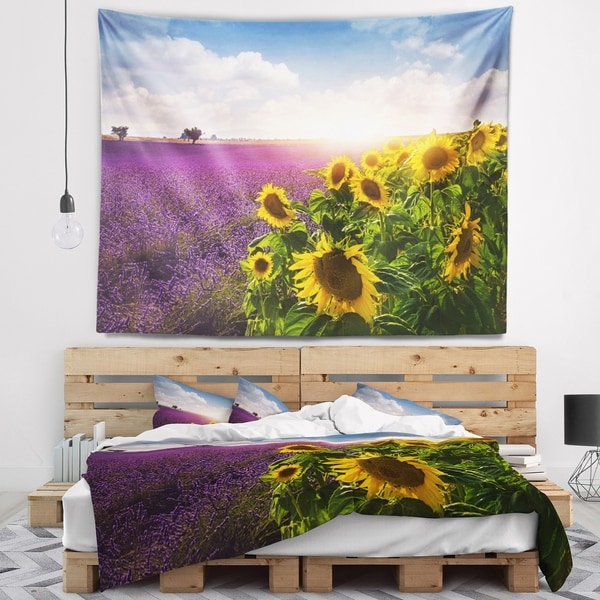 Designart 'Lavender and Sunflower Fields' Floral Wall Tapestry