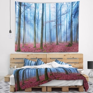 Designart 'Foggy Forest in Blue and Pink Photo' Modern Forest Wall ...