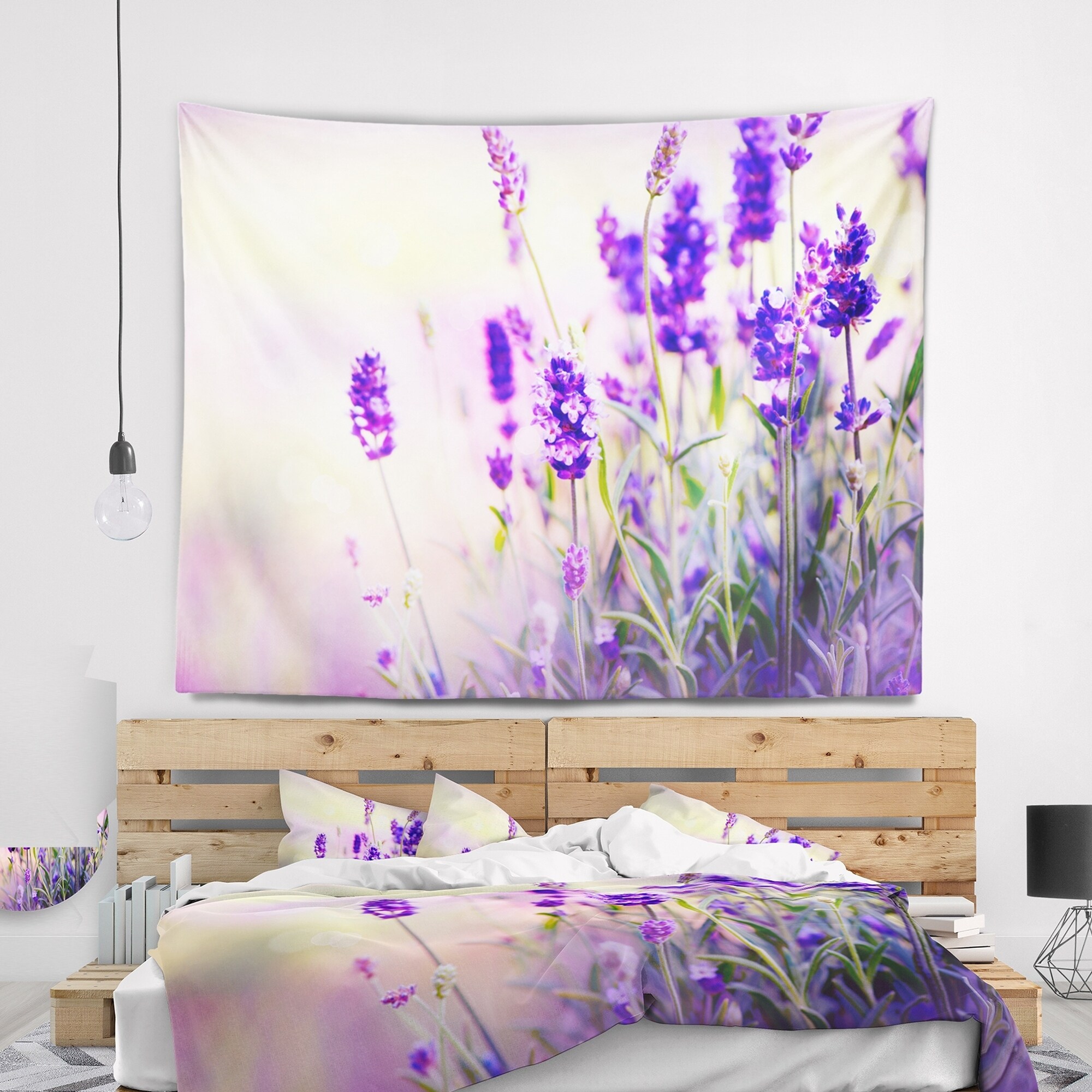 Designart Purple Lavender Field Floral Photography Wall Tapestry