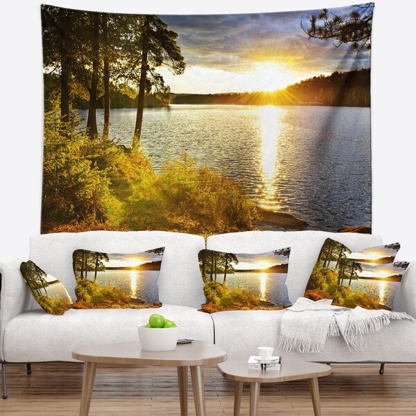 Designart 'Beautiful View of Sunset over Lake' Landscape Wall Tapestry