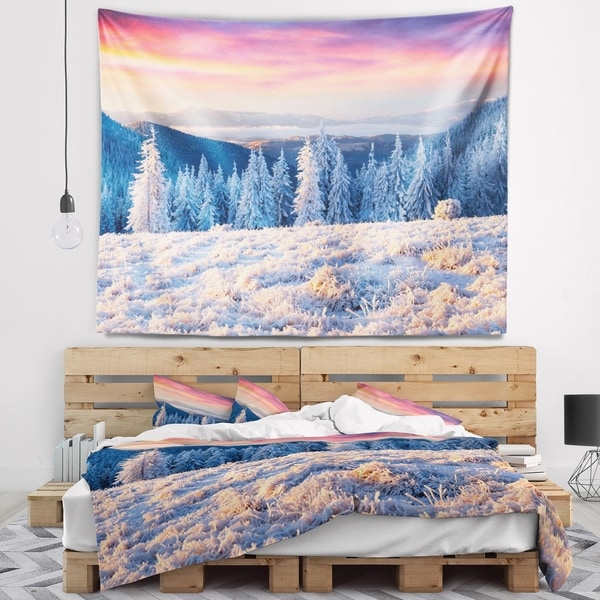 Designart 'Amazing Winter Sunrise in Mountains' Landscape Wall Tapestry