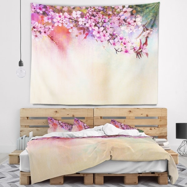 Designart 'Watercolor Painting Cherry Blossoms' Floral Wall Tapestry