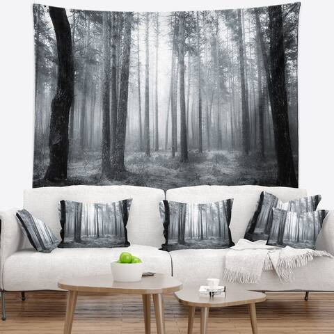 Designart 'Black and White Foggy Forest' Forest Wall Tapestry