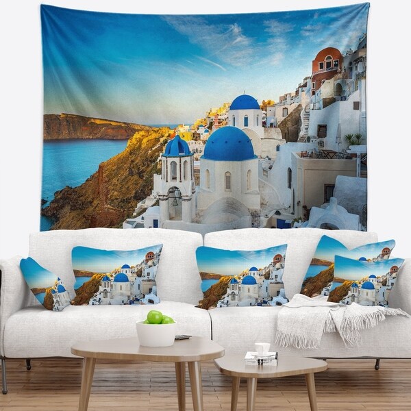 Designart 'Beautiful Santorin Houses Greece' Cityscape Art Wall Tapestry