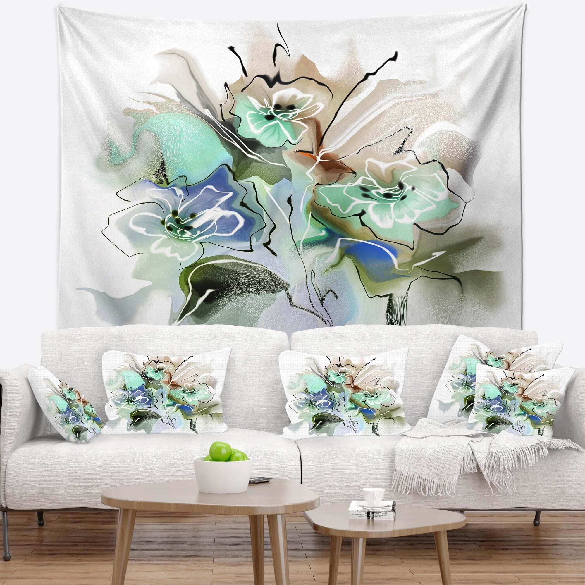 Designart 'Textured Floral Watercolor' Floral Wall Tapestry  Small-image