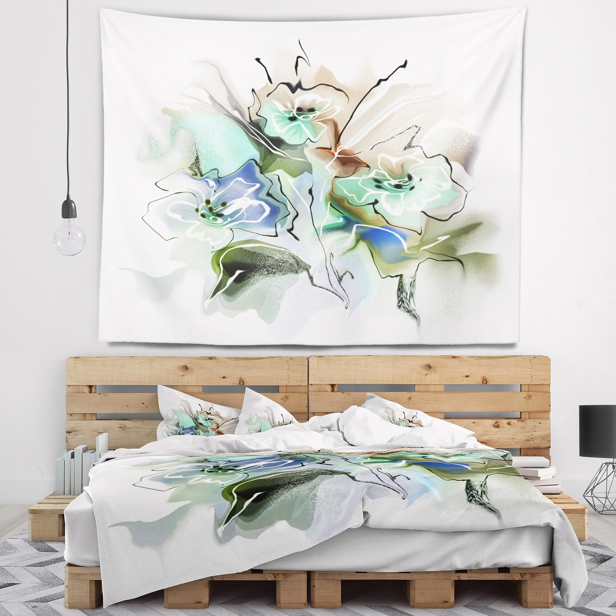 Designart 'Textured Floral Watercolor' Floral Wall Tapestry  Small-image