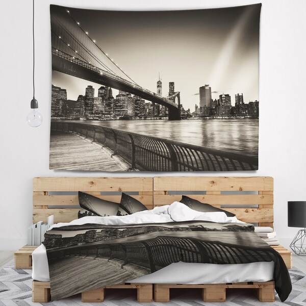 Designart 'Famous Landmark of Brooklyn Bridge' Cityscape Wall Tapestry