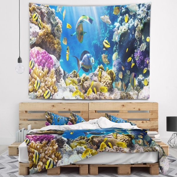 Designart 'Fish in Coral Reef' Seascape Photography Wall Tapestry
