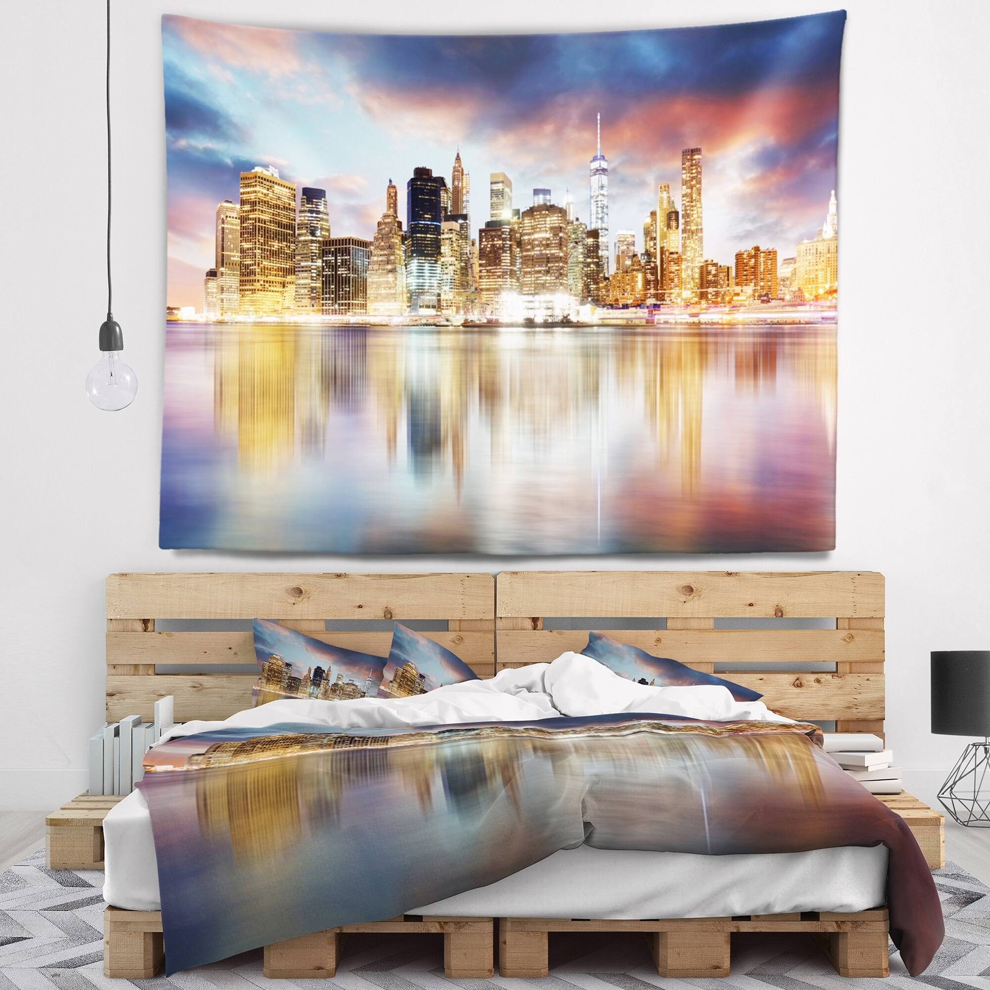 Designart 'New York Skyline at Sunrise with Reflection.' Cityscape Wall ...