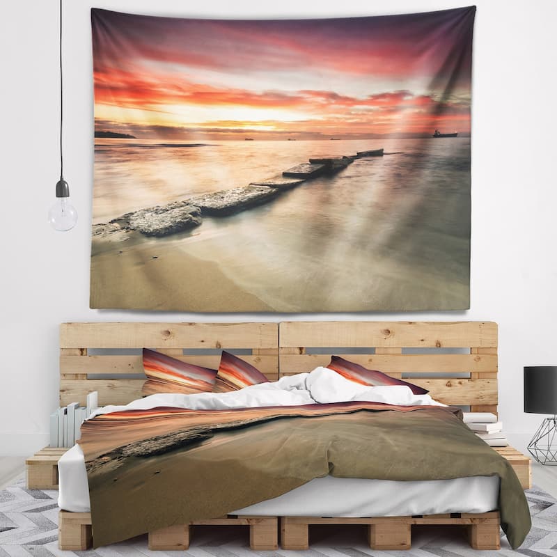 Designart 'Wonderful Sunrise on Black Ocean' Beach Photo Wall Tapestry ...