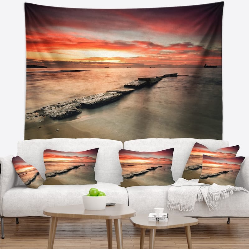 Designart 'Wonderful Sunrise on Black Ocean' Beach Photo Wall Tapestry ...