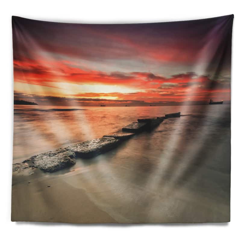 Designart 'Wonderful Sunrise on Black Ocean' Beach Photo Wall Tapestry ...