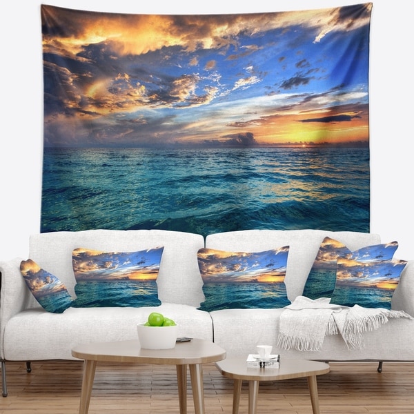 Designart 'Exotic Tropical Beach at Sunset' Modern Seashore Wall Tapestry