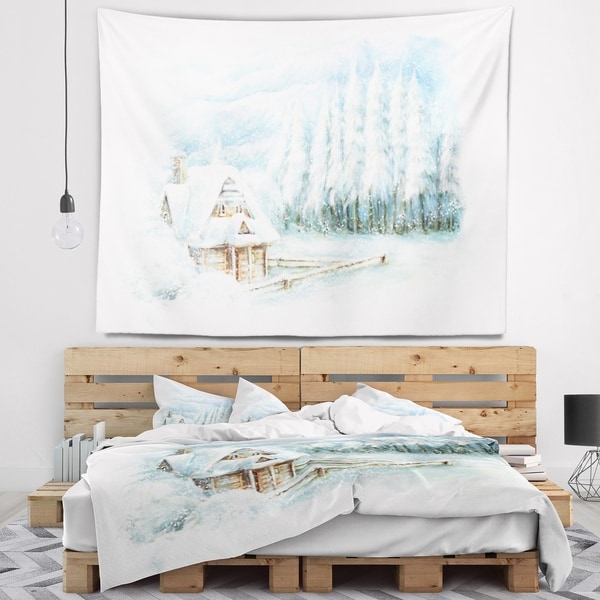 Designart 'Christmas Winter Happy Scene' Landscape Wall Tapestry