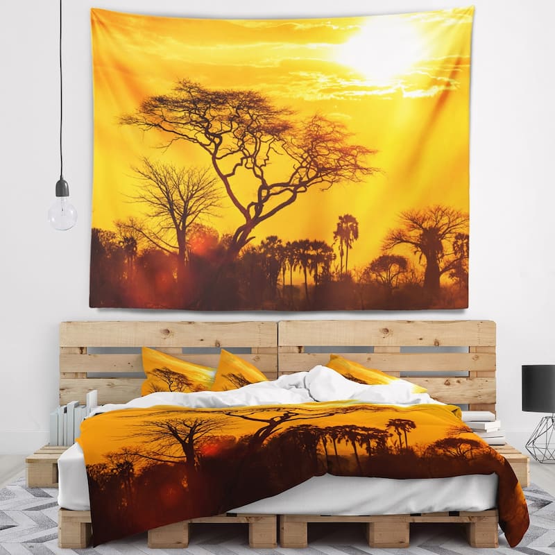 Designart 'Orange Glow of African Sunset' Landscape Wall Tapestry