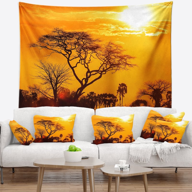 Designart 'Orange Glow of African Sunset' Landscape Wall Tapestry - 92 in. x 78 in.