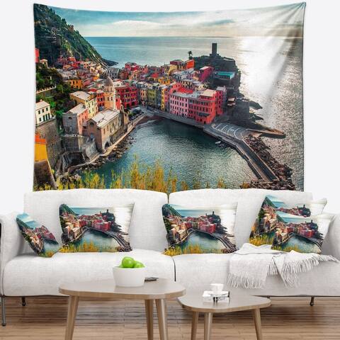 Designart 'Vernazza Bay Aerial View' Seascape Wall Tapestry
