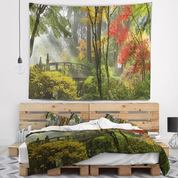 Designart 'Japanese Wooden Bridge in Fall' Photography Wall Tapestry