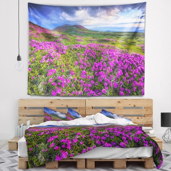 Designart 'Rhododendron Flowers in Mountains' Landscape Photography Wall Tapestry