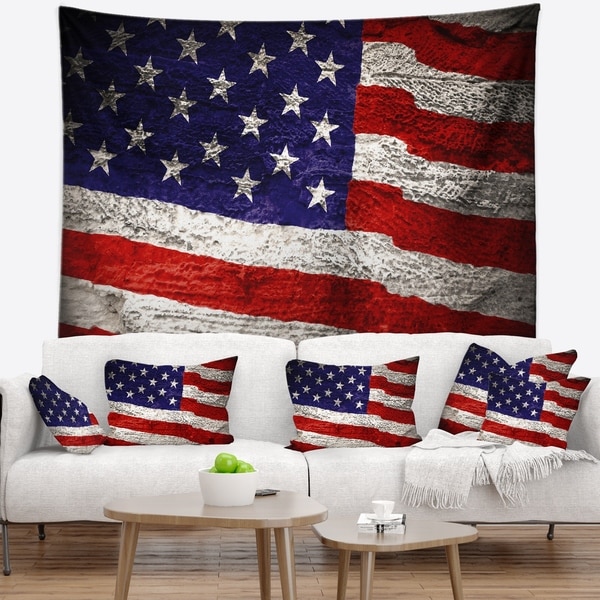 Designart 'Large American Flag Watercolor' Abstract Wall Tapestry