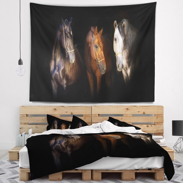Designart 'Three Horses with Golden Bridle' Animal Wall Tapestry
