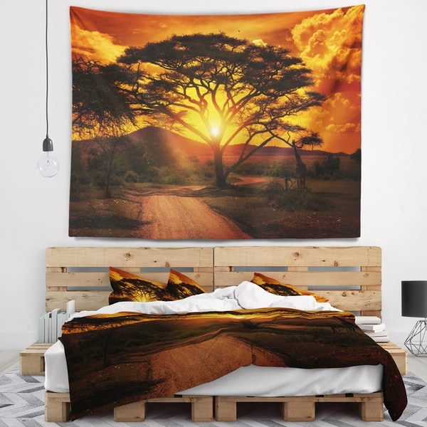 Designart 'African Sunset with Lonely Tree' African Landscape Wall Tapestry