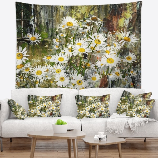 Designart 'Daisies Flowers Under the Window' Floral Wall Tapestry
