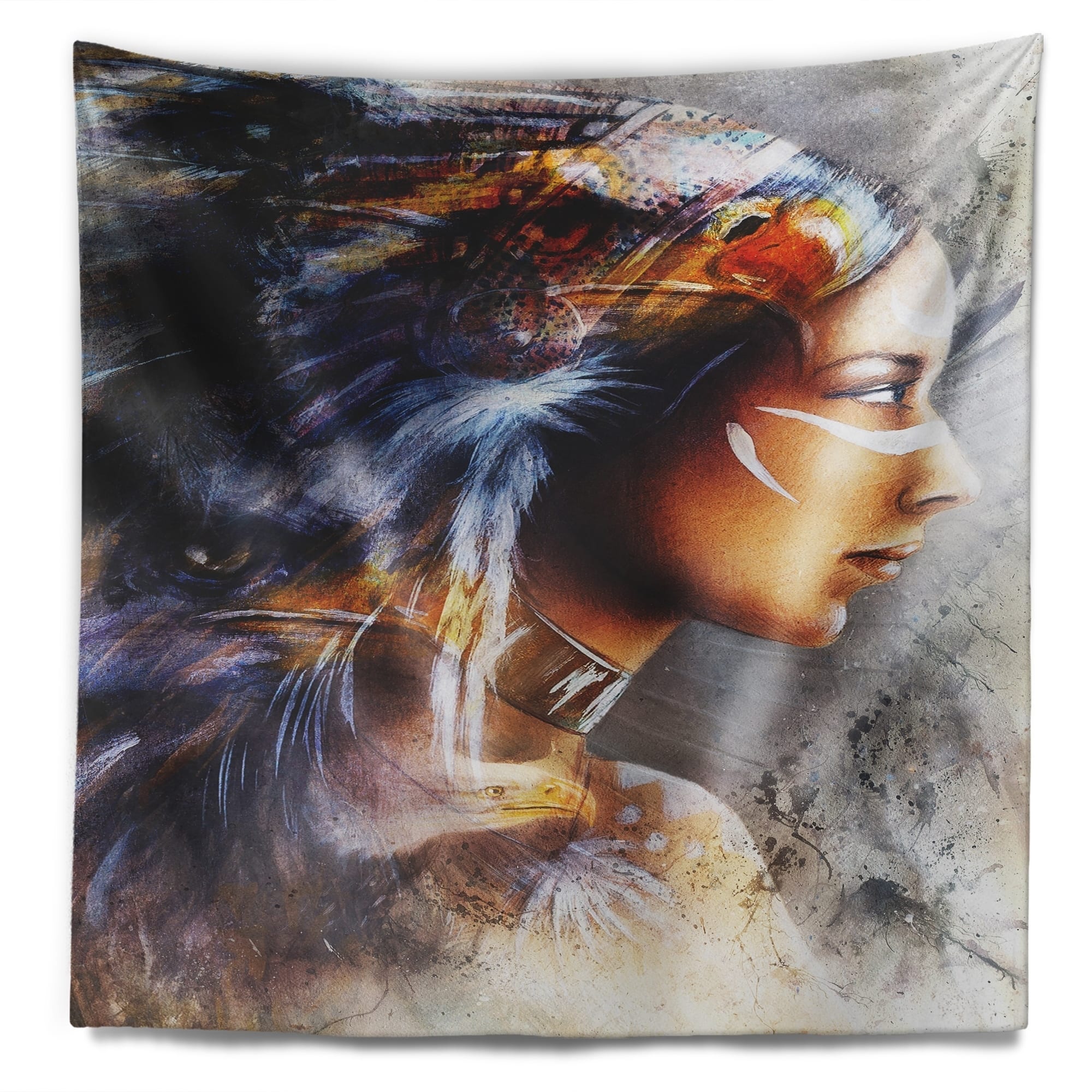 Designart 'woman With White Horse Eagles' Indian Wall Tapestry - Bed 